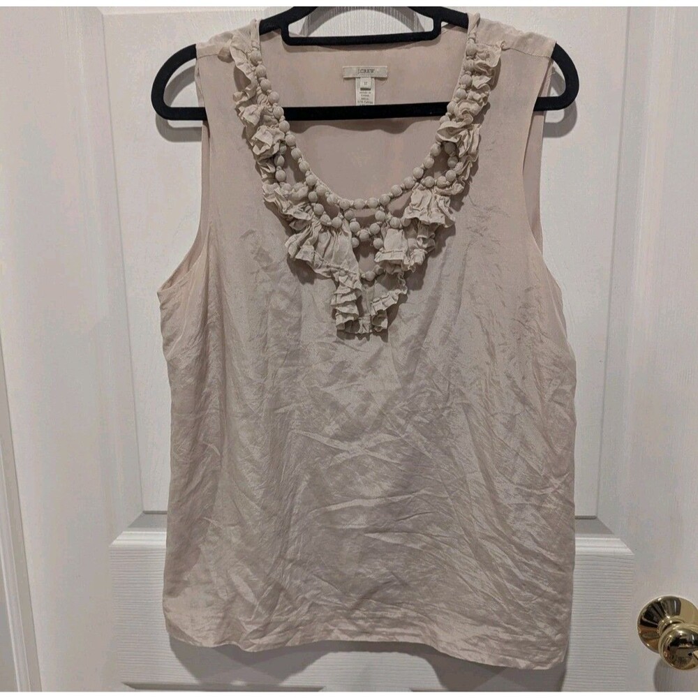 J.Crew Blush Ruffle Beaded Tank Top Silk Blend Feminine Boho Quiet Luxury - 12